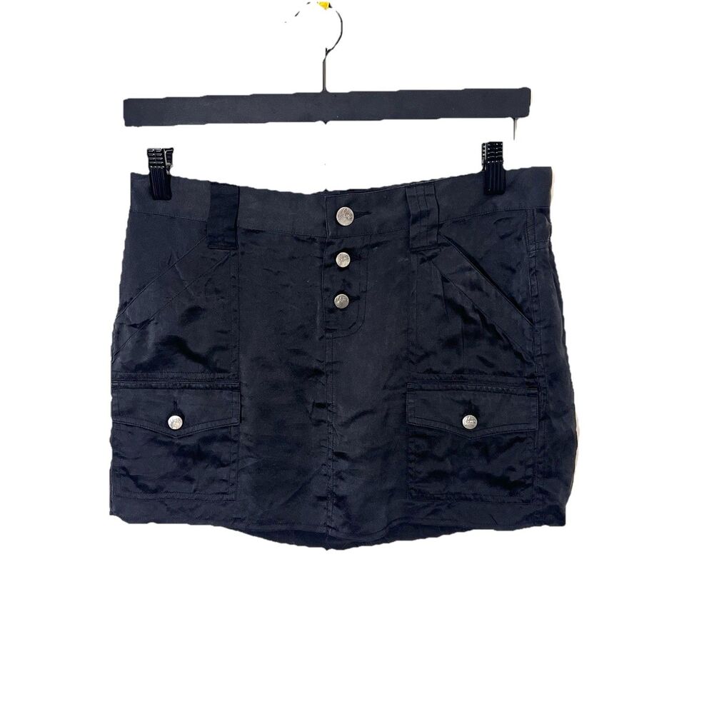 Joie Micro Mini Skirt Size 6 Silk Black‎ Cargo Utility Pockets Y2K Raw Hem